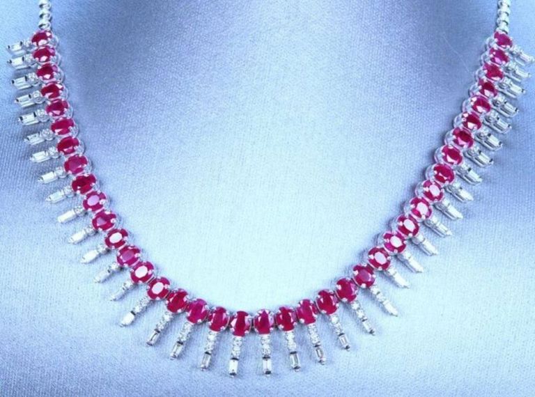 18k white gold ruby and diamond necklace