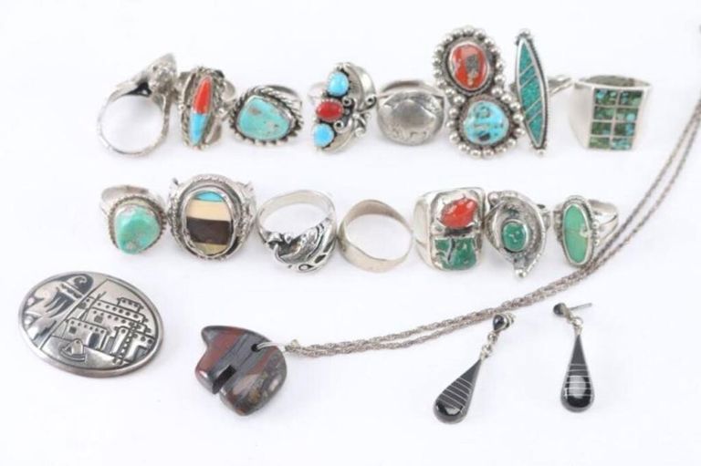 Collection of Native American sterling silver jewelry