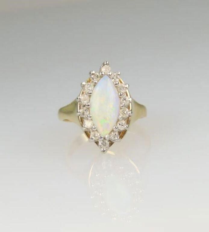 14k yellow gold opal and diamond ring