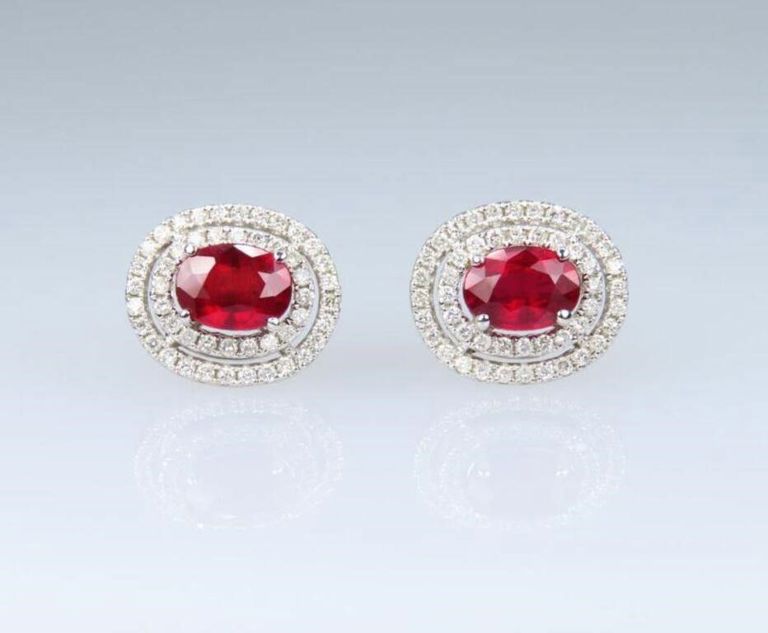 14k white gold ruby and diamond earrings