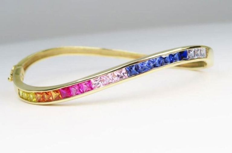 14k yellow gold sapphire bangle bracelet