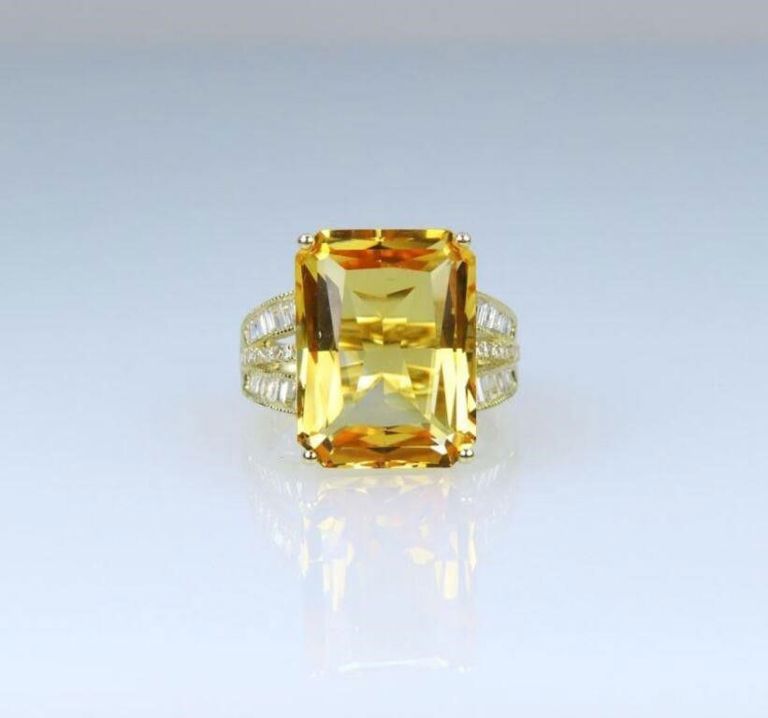 14k yellow gold citrine and diamond ring