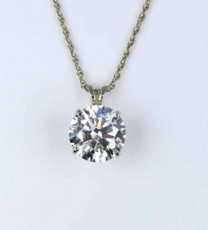 14k white gold lab diamond pendant on necklace