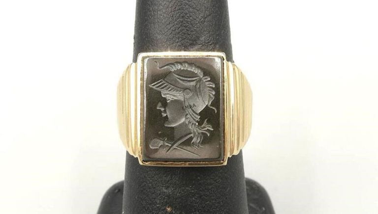 10k yellow gold intaglio hematite ring