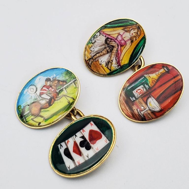 18k gold enamel cufflinks