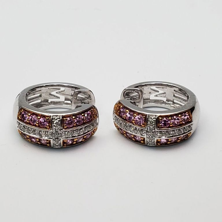 18k white gold pink sapphire earrings