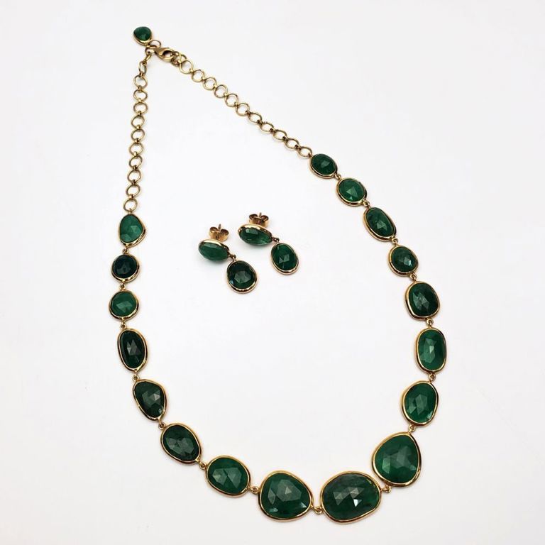 14k gold emerald necklace and earrings set