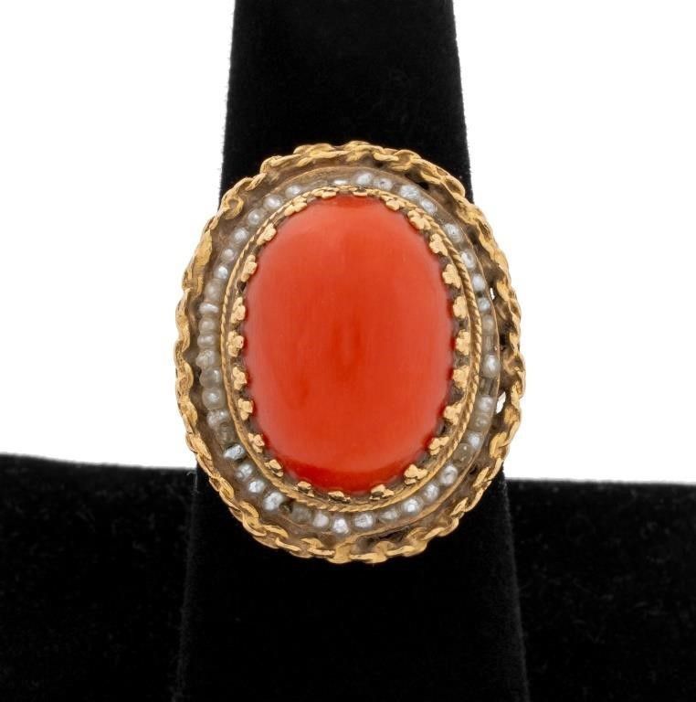 14k yellow gold coral ring