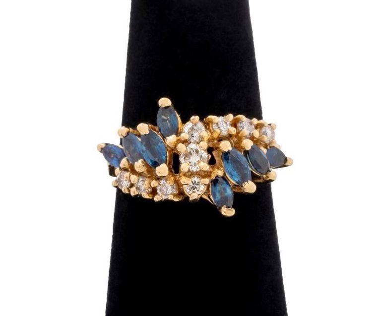 14k yellow gold sapphire diamond ring