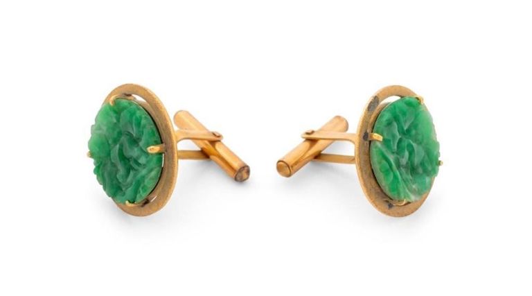 14k yellow gold jadeite cufflinks