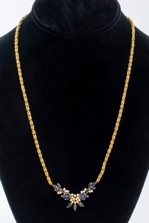 14k yellow gold sapphire diamond necklace
