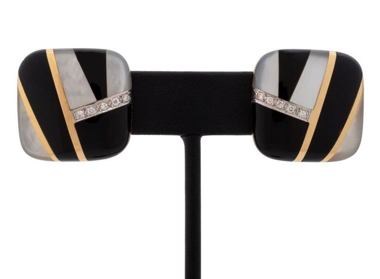 14k gold onyx diamond earrings