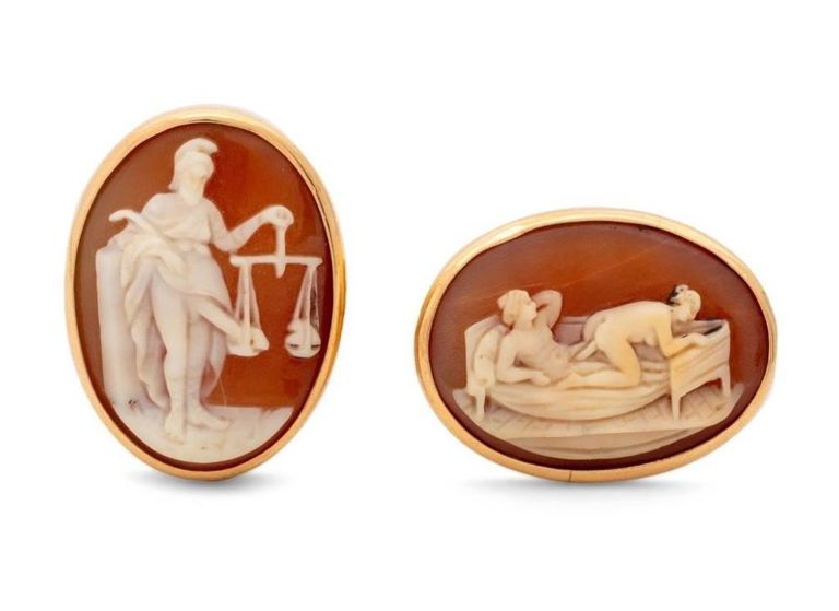 14k gold carved shell cufflinks