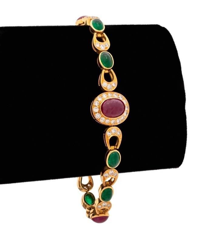 18k gold ruby emerald diamond bracelet