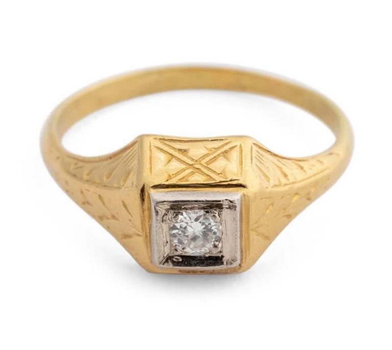 Art Deco 14k yellow gold diamond ring