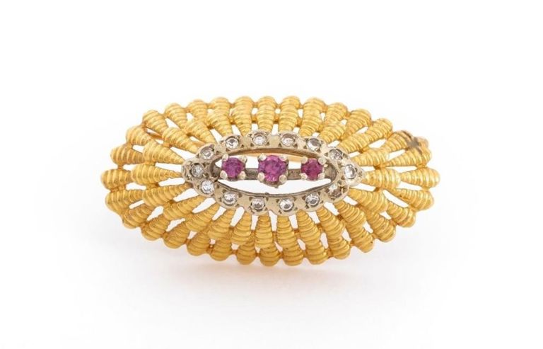 14k gold ruby diamond brooch