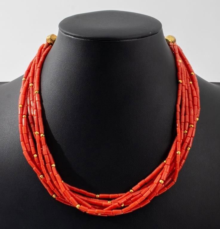18k gold coral multi-strand necklace