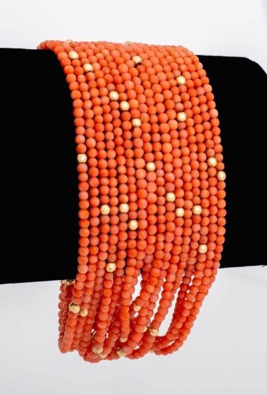 14k gold coral multi-strand bracelet