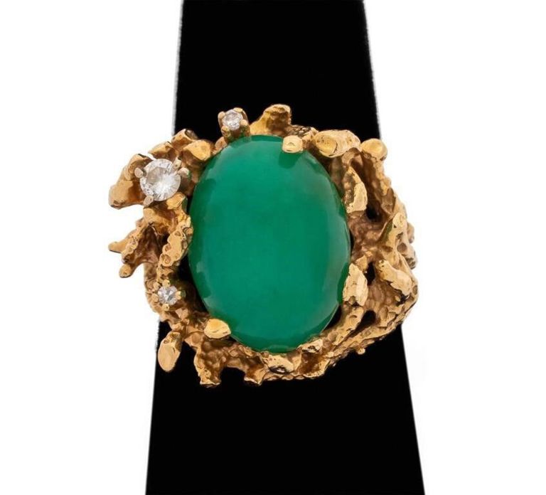 14k gold jade diamond ring