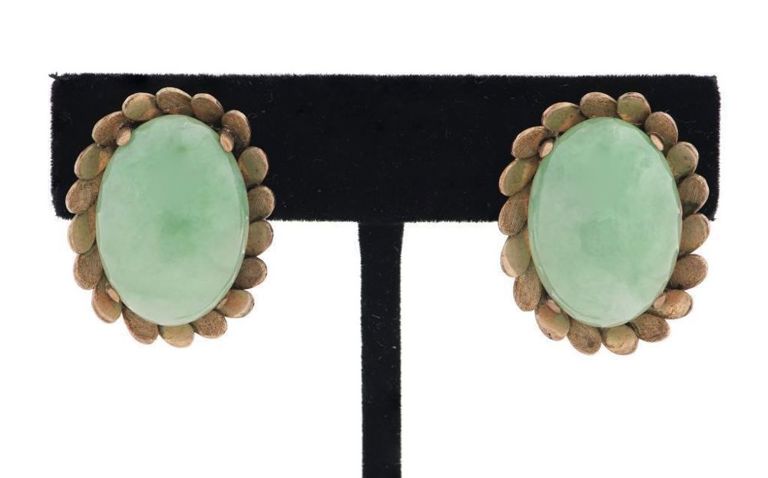 14k gold jade clip earrings