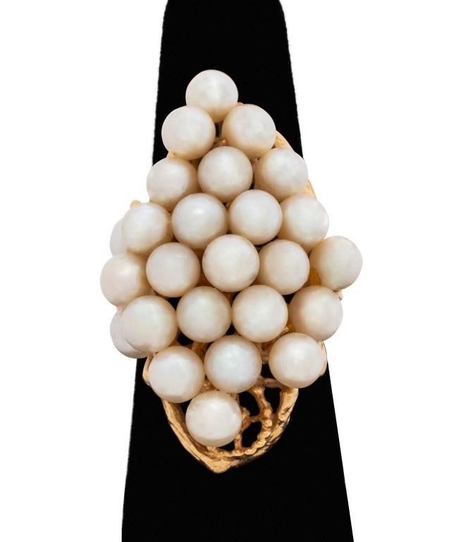 14k gold pearl cluster ring