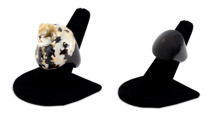 Carved black coral and horn rings