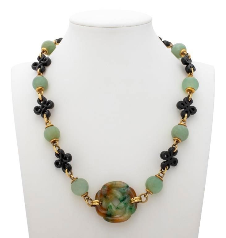 14k yellow gold jade necklace