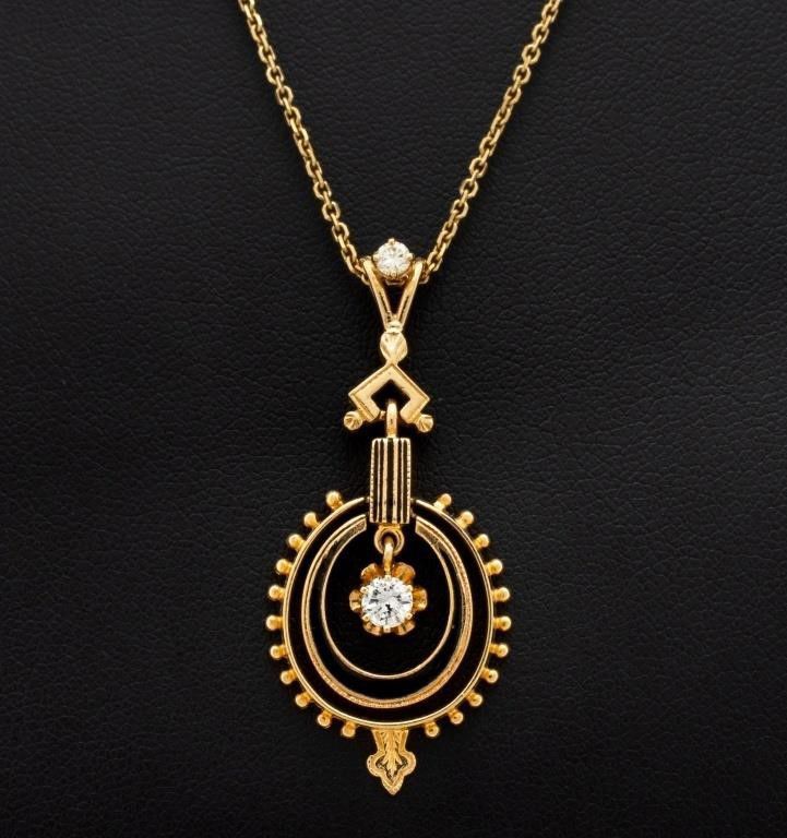 14k yellow gold diamond enamel necklace