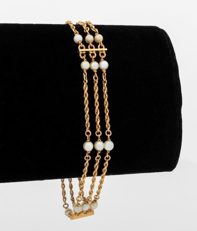 14k yellow gold cultured pearl bracelet