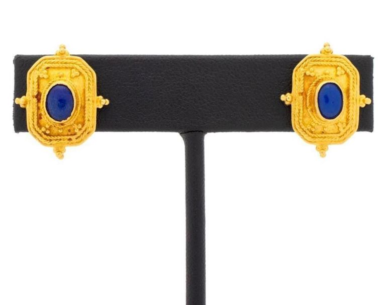 22k yellow gold lapis lazuli earrings