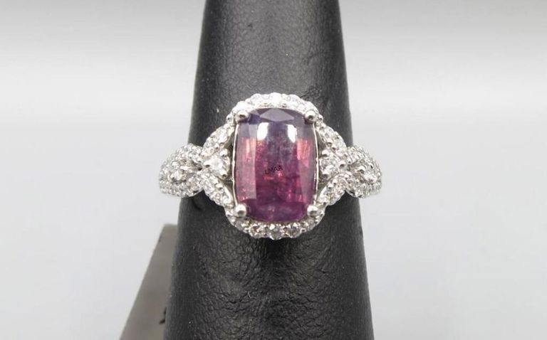 Platinum sapphire and diamond ring