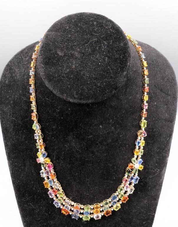 14k yellow gold sapphire and diamond necklace