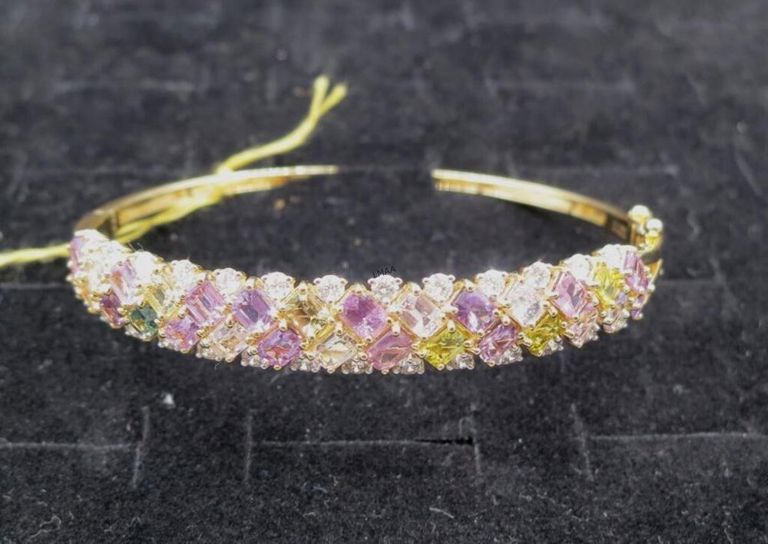 18k yellow gold sapphire and diamond bangle