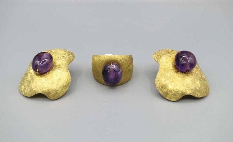 18k yellow gold amethyst jewelry set