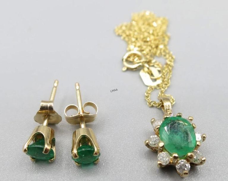 14k yellow gold emerald jewelry set