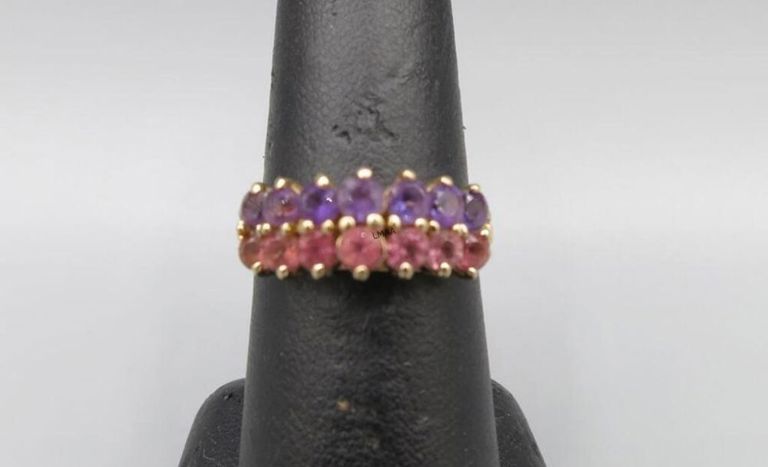 10k yellow gold amethyst and tourmaline ring
