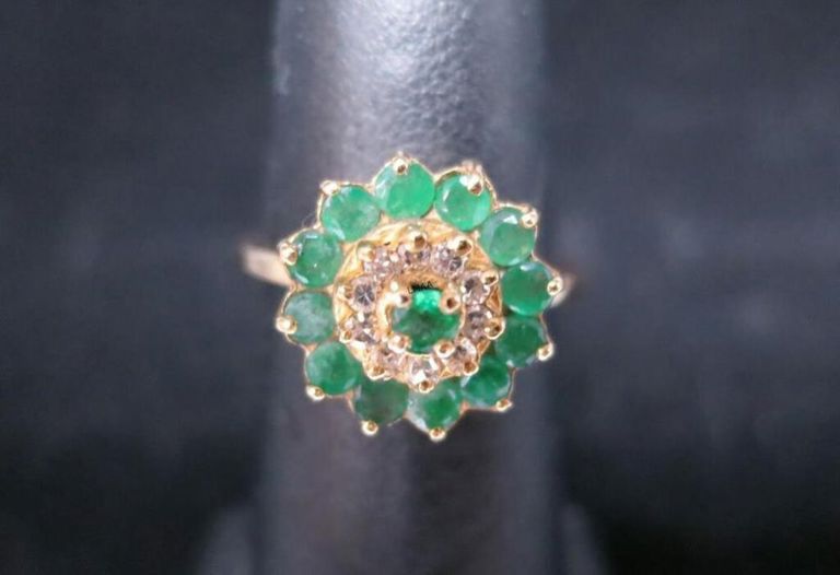 14k yellow gold diamond and emerald ring