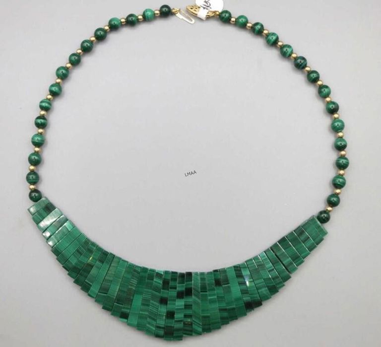 14k gold malachite beads choker necklace