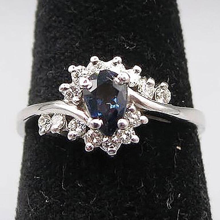 14k white gold diamond and sapphire ring