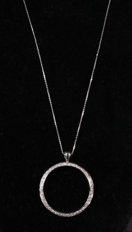 14k white gold diamond pendant on necklace