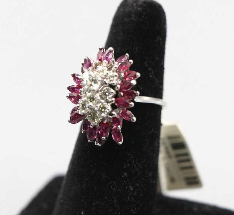 14k white gold diamond and ruby ring