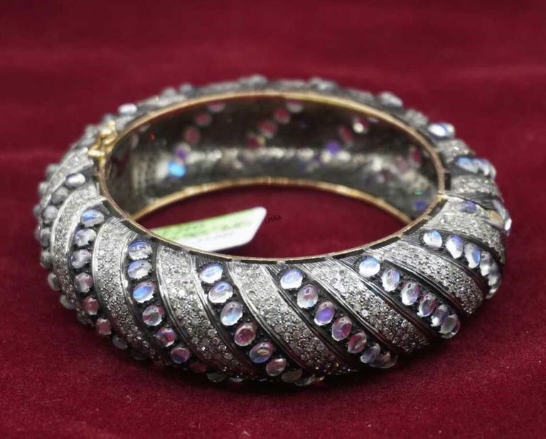 14k gold and silver diamond bangle bracelet