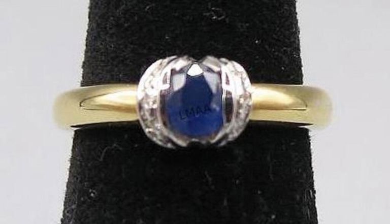 18k yellow and white gold diamond and sapphire ring