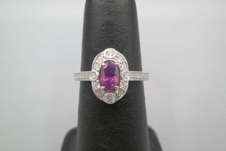 Platinum sapphire and diamond ring
