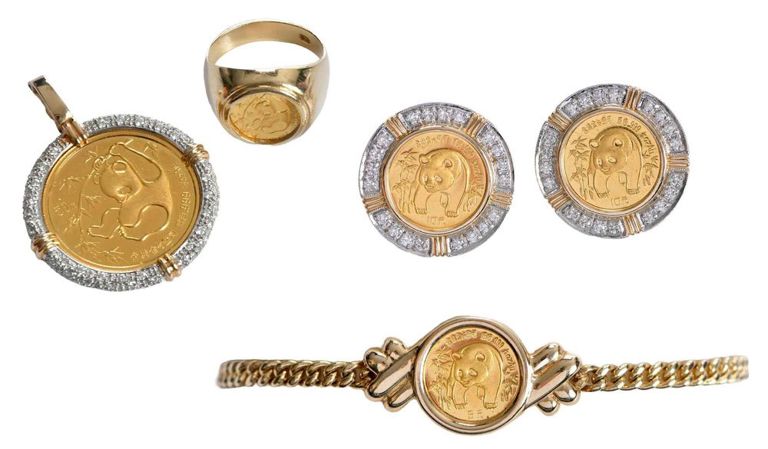 Panda coin diamond jewelry set