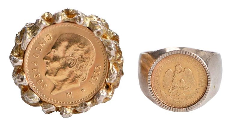 14k gold Mexican peso coin rings