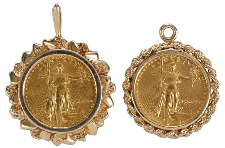 14k yellow gold coin pendants
