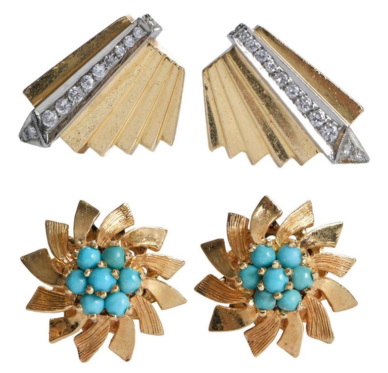 18k gold turquoise and diamond earrings