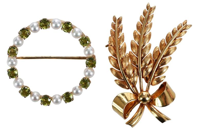 18k and 14k gold brooches