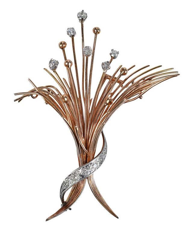 18k gold diamond floral brooch